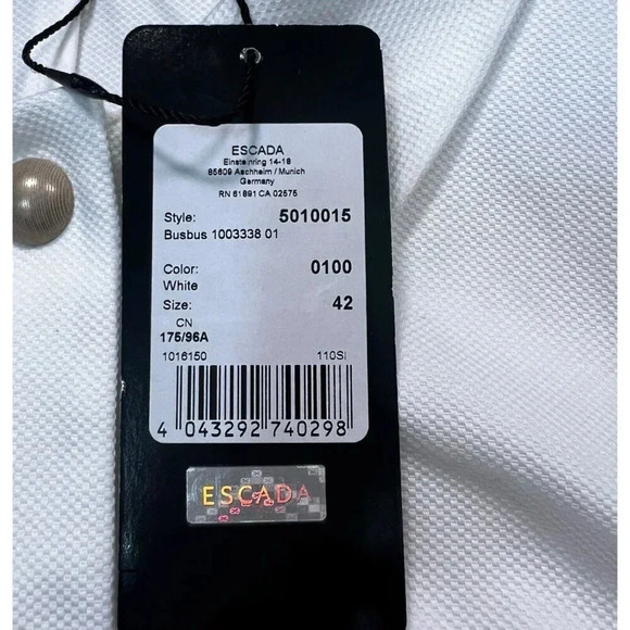 ESCADA Short Sleeve Blazer White Pique With Gold Buttons Pockets EU Size 42 - Picture 3 of 9